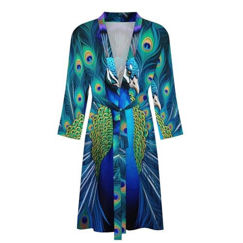 Bata de baño ligera para hombre combate el calor con diseño pavo real cómodo 4