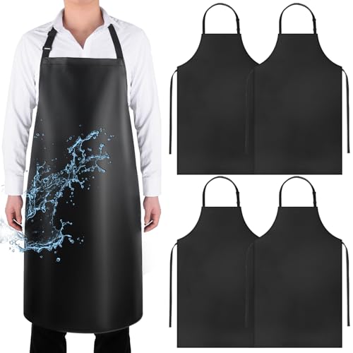 4 Pack Waterproof Rubber Apron, Adjustable Black Apron for Men & Women