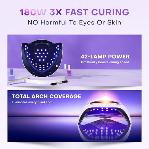 Image of UV Nail Lamp, 180W LED Nail Dryer for Gel Polish, Touch Screen, 42 Beads