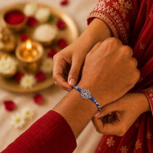 Image of Unniyarcha 925 Sterling Silver God Blessings Rakhi for Men | Certified Silver Raksha Bandhan Rakhi for Brother