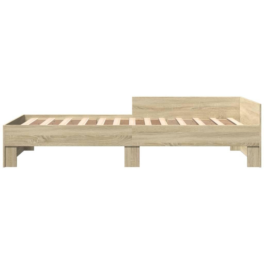 Rama łóżka bez materaca, dąb Sonoma, 75 x 190 cm, materiał drewnopochodny ze stelażem i kratkami bocznymi dla stabilności i bezpieczeństwa, trwały materiał zapewnia spokojny sen,