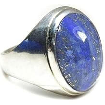 Natural 5 Carat Lapis Lazuli Bold Silver Statement Rings For Mens Chakra Healing Astrological Birthstone In Size 4,5,6,7,8,9,10,11,12,13