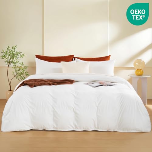 Image of NEXHOME PRO Duvet Cover Queen,White 3 Pieces Duvet Cover Set, Soft and Lightweight 100% Washed Microfiber Comforter Cover Set for All Season(White Queen, 90 x 90)-No Comforter