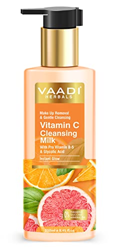 Image of Vaadi Herbals Vitamin C Cleansing Milk| With pro Vitamin B5 & Glycolic Acid | Hydrating Make up Removal & Instant Cleansing (250 ml)