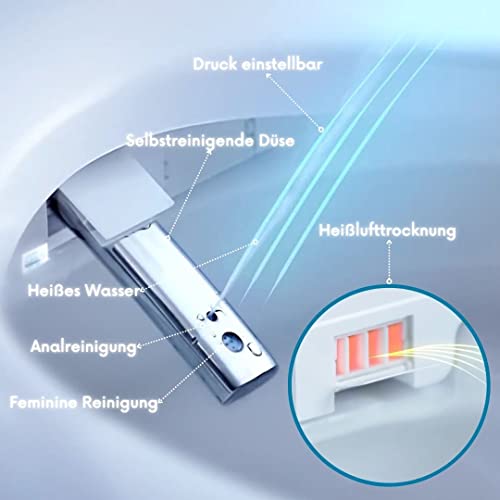 Nashi - Japanisches WC | Toilette mit Bidet | Automatische Öffnung des Deckels mit Licht und Wasserentladung | Integrierter Spülkasten | Sitzheizung, heißes und trockenes Wasser | Smart WC | Eira New – Bild 4