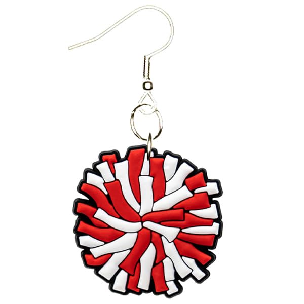 Cheerleader Earrings Silver Plated Fishhooks Hypoallergenic Yazzle Dazzle Sports Red Pom Pom2