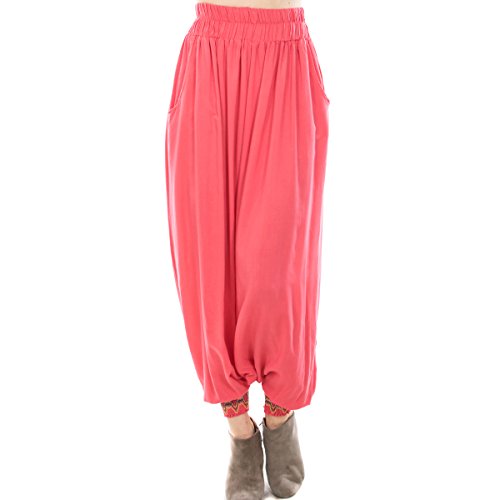 Women's Harem Pants Super Soft 100% Rayon Loose Fit (M/L, Coral)