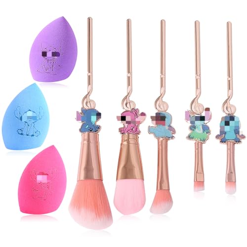 Cosmic Baby Makeup Brushes Set 5 Pcs with 3 Pcs Makeup Sponge – Foundation Powder Concealers, Eye Shadows, Blush Make Up Brush
