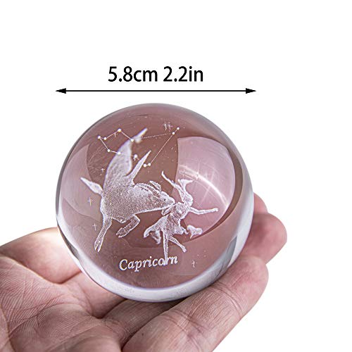 HDCRYSTALGIFTS 3D Laser Crystal Constellation Ball, Paperweight, Full Sphere, Glass Feng Shui with Silver-Plated Flower Stand (Capricorn)