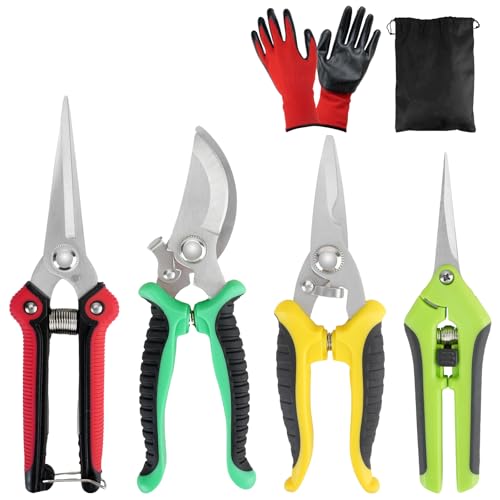 CRITIVE-S 4PCS Garden Shears Set, Secateurs Pruning Scissors with Gloves and Storage Bag, Stainless Steel Garden Hand Tools, Pruning Shears, Garden Clippers, Pruning Snips Flower Scissors for Trimming