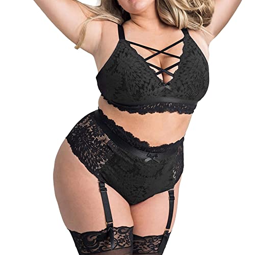 Lingerie en dentelle YZCIS : ensemble pyjama à bretelles noir taille L pour femme
