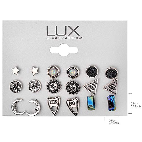 Lux Accessories Moon Sun Illuminati Pentagram Stud Earrings Set of 93