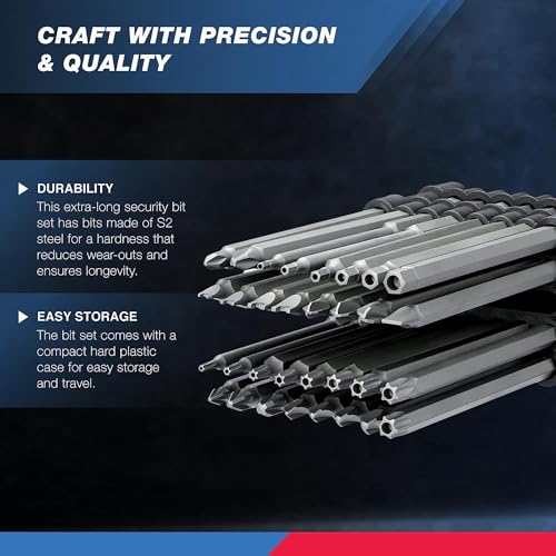 Image of NEIKO 10224A 1 /4 inch Extra Long Security Screwdriver, 32 Piece S2 Steel 6 inch Long Torx, Tamper Proof, PoziDriv, Spanner, Tri-Wing Security Power Tool
