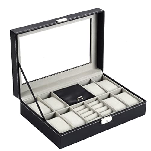 GSZCCZS Jeyry Box de cuero Joyería de joyería Mira el contenedor 8+2 cuadrículas para rejillas para el anillo de los tendidos de los tendones de los tendidos Organizador de almacenamiento portátil