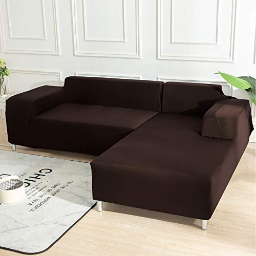 Womaco L Shape Sofa Covers Sectional Sofa Cover 2 Pcs Stretch Sofa Slipcovers For L-Shape Couch (L-Shape 2+2 Seats, Coffee) #TOP5