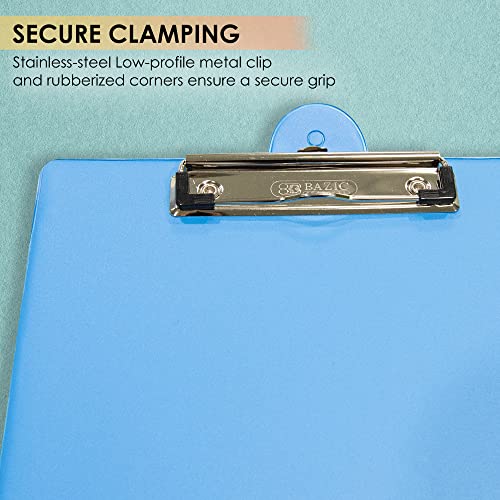 Bazic Clipboard Pvc Standard Clipboards W/Low Profile Clip, Fits A4 Letter Size, Assorted Bright Color For Office School, 4-Pack #TOP2
