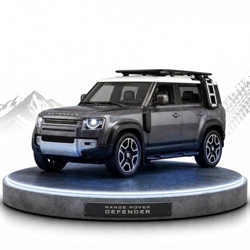 Image of 1:32 Scale Land Rover Defender Model Car - Exclusive Alloy Metal Pullback Toy with Openable Doors, Lights, and Music