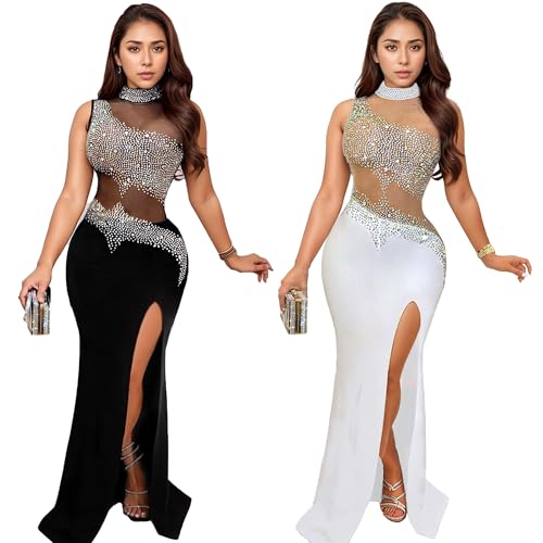 Image of PORRCEY Women's Sexy Elegant Rhinestone Bodycon Dress Hot Drilling Clubwear