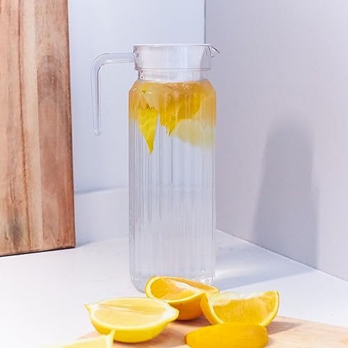 GOLDBEARUK Square Plastic Pitcher Fridge Jug with Lid - 1.1 Litre Carafe