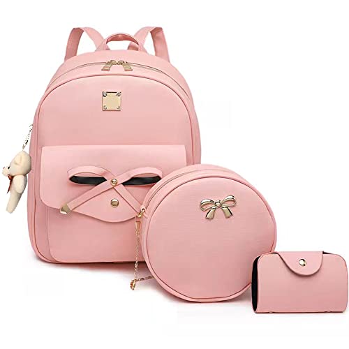 MACCINELO Cute PU leather 3pcs set backpack mini purse shoulder bag for women girls Rucksack for Ladies Shoulder Bag over 5 years old
