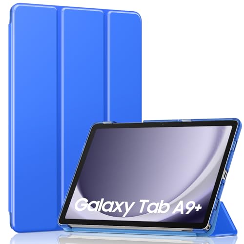 Image of MoKo Trifold Case for Galaxy Tab A9 Plus /A9+ 11 Inch 2023, Cobalt Blue | Slim Stand Hard PC Translucent Back Shell Smart Cover, Auto Sleep /Wake, Light, Anti-scratch, 2 Adjustable Angle