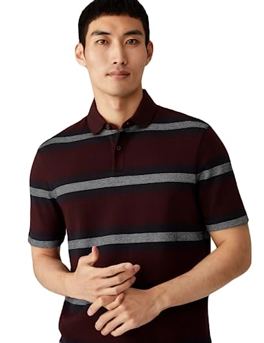 Image of Marks & Spencer Mens Striped Cotton Collared Neck Regular Fit Polo Shirt