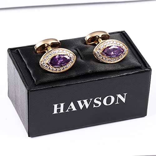 Image of HAWSON Cufflinks for Men, Gold Diamond Crystal Cufflinks for Groom Husband Personalized Gifts, Mens Formal Wedding Business Cufflinks, Luxurious Gorgeous Cuff Links French Shirt Accessories