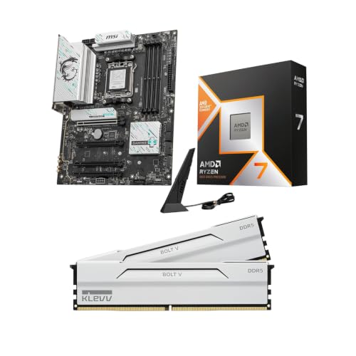 Micro Center CPU Motherboard Memory Combo: AMD Ryzen 7 9800X3D CPU Processor + MSI B850 Gaming Plus WiFi Motherboard + KLEVV Bolt V DDR5 32GB (2x16GB) 6400MHz CL30 Ram Memory White