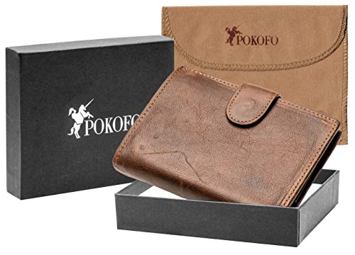 Pokofo Large Rfid Genuine Leather Card Holder Trifold Wallet Snap Closure 3 Id Windows For Men (Coffee) #TOP6