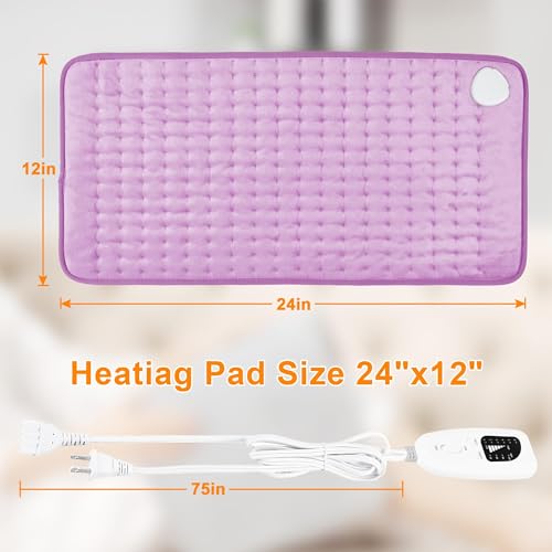 Image of Deepsoon Heating Pad,Electric Heating Pads for Back,Neck,Moist Heating Pad for Abdomen Shoulder Knee Legs,Dry /Moist Heat&Auto Shut Off,Fathers Day Dad Gifts for Men Birthday,Light Purple,24x12 Inch