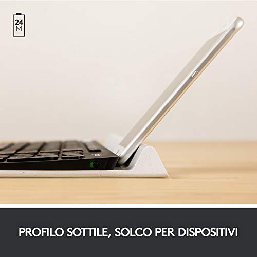 Logitech K780 Tastiera Wireless ‎‎2.4 GHz e Bluetooth Multidispositivo per Windows, Apple, Android o Chrome, PC/Mac/Laptop/Smartphone/Tablet, Layout Italiano QWERTY, Grigio ‎Scuro/Bianco