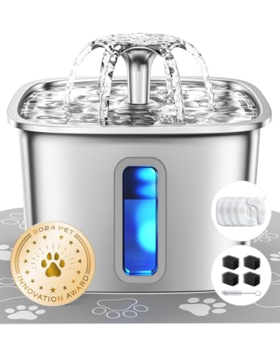 Veken Innovation Award Gewinner 3,2 L Edelstahl Katzenbrunnen (Silber)