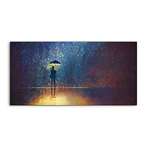 Image sur verre 120x60cm Coloray pour salon et chambre avec illustration de femme sous la pluie