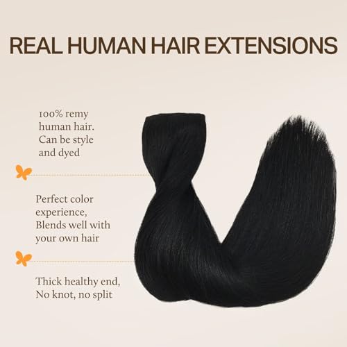 Image of DOORES Wire Hair Extensions, Jet Black 12 Inch 70 g Real Remy Human Fish Weft Extensions Wire Hair Invisible Fish Transparent Line Adjustable Hairpieces Secret Straight