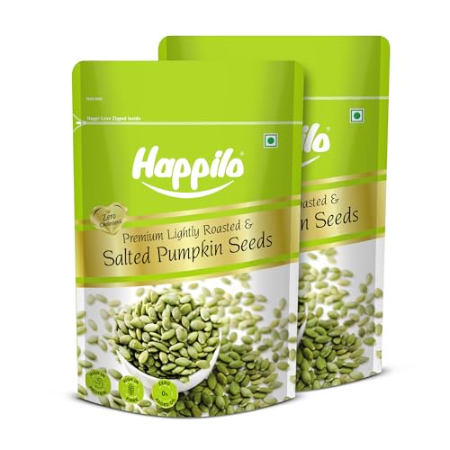Image of Happilo Premium Lightly Salted & Roasted Pumpkin Seeds 200g (Pack of 2) | Fiber & Protein Rich | Healthy Crunchy Snack | Diet Superfood Seeds