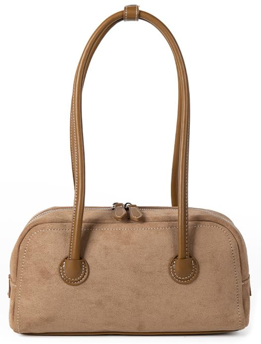 Suede Boston Bag for Women Vintage Tote Purses Shoulder Hobo Bag Simple Satchel for Vacation Work
