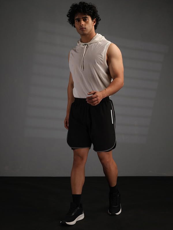 Image of CHKOKKO Double Layered Gym Shorts for Men Workout | Compression Inner Layer with Pockets Across Inner Outer and Back | Dry Fit Sports Athletic wear for Running Jogging or Training