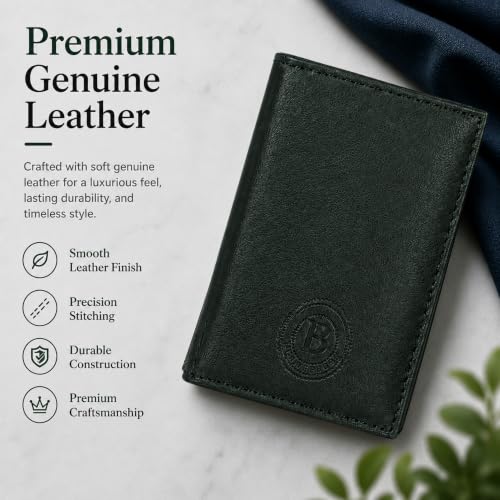Image of LB LEATHERBOSS Slim Thin Leather Credit Card Triple ID Window Mini Wallet Bifold Driver License Safe (Green)