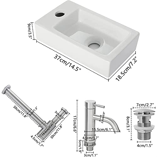aufsatzbecken klein Hänge- oder Aufsatz Waschbecken Gäste WC Weiß 370x 185x 90mm+ hohe Armatur aufsatzbecken klein mini Handwaschbecken Linke