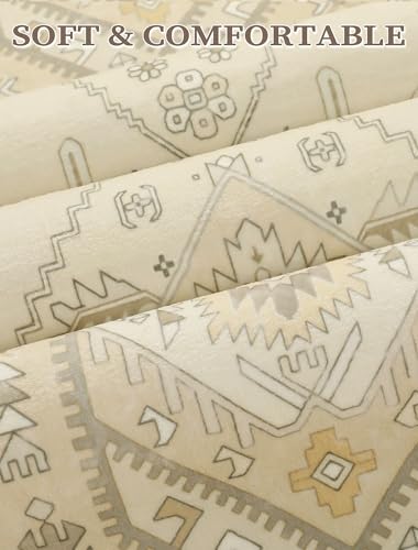 SERISSA Runner Rug for Hallways, 2'6"x10' Washable Non Slip Kitchen Runner Rug, Long Boho Rug Vintage Beige Hallway Stair Ultra Soft Print Floor Carpet for Bedroom Bathroom Laundry Room