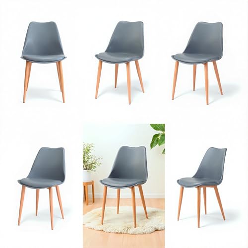 Image of Amazon Brand - Umi Eames Nordan Metal Stylish Modern Furniture Plastic Chairs & Wooden Grain Finish Metal Legs & Padded Seat Cushion in Grey Color