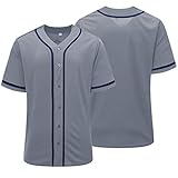 Tocament Baseball Jersey for Men and Women,Hipster Hip Hop Sports Uniforms,Shirts Short Sleeve for Custom Button up Shirt(Gray,L)