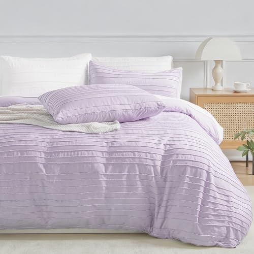 Image of NEXHOME PRO Duvet Cover Full,3 Pieces Boho Tufted Duvet Cover Set, Soft and Lightweight 100% Washed Microfiber Comforter Cover Set for All Season(Lavender,80 x 90)-No Comforter