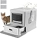 Stainless Steel Indoor Cat Litter Box | with Lid & Drawer, Metal Covered Tray | Hygienic Use for All Cats