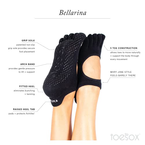 toesox Women's Bellarina Non Slip Full Toe Grip Yoga Socks – Anti Slip Non Skid Pattern for Barre, Pilates & Yoga