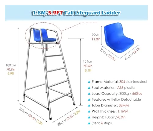 Silla alta de salvavidas para piscina de acero inoxidable miniatura 2