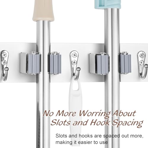 image for OUTNILI Mop and Broom Holder Wall Mount - White Broom Mop Hanger - Wal