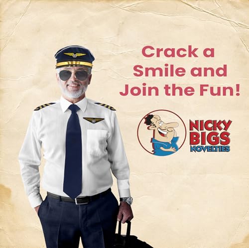 Nicky Bigs Novelties Pilot Costume Men Accessories - Men's Airline Captain Accessories with Aviator Sunglasses, Epaulettes, Captain's Hat, Badge - For Halloween, Themed Parties, Blue Gold, One Size
