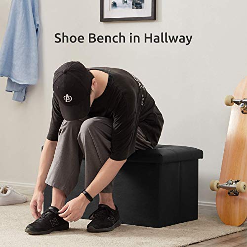 Youdenova 30 Inches Folding Storage Ottoman, 80L Storage Bench For Bedroom And Hallway, Faux Leather Black Footrest With Foam Padded Seat, Support 350Lbs #TOP5