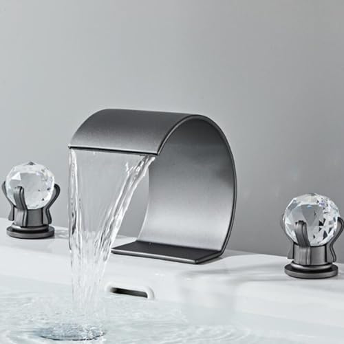 Robinets à 3 trous pour lavabo de salle de bain mélangeur cascade gris